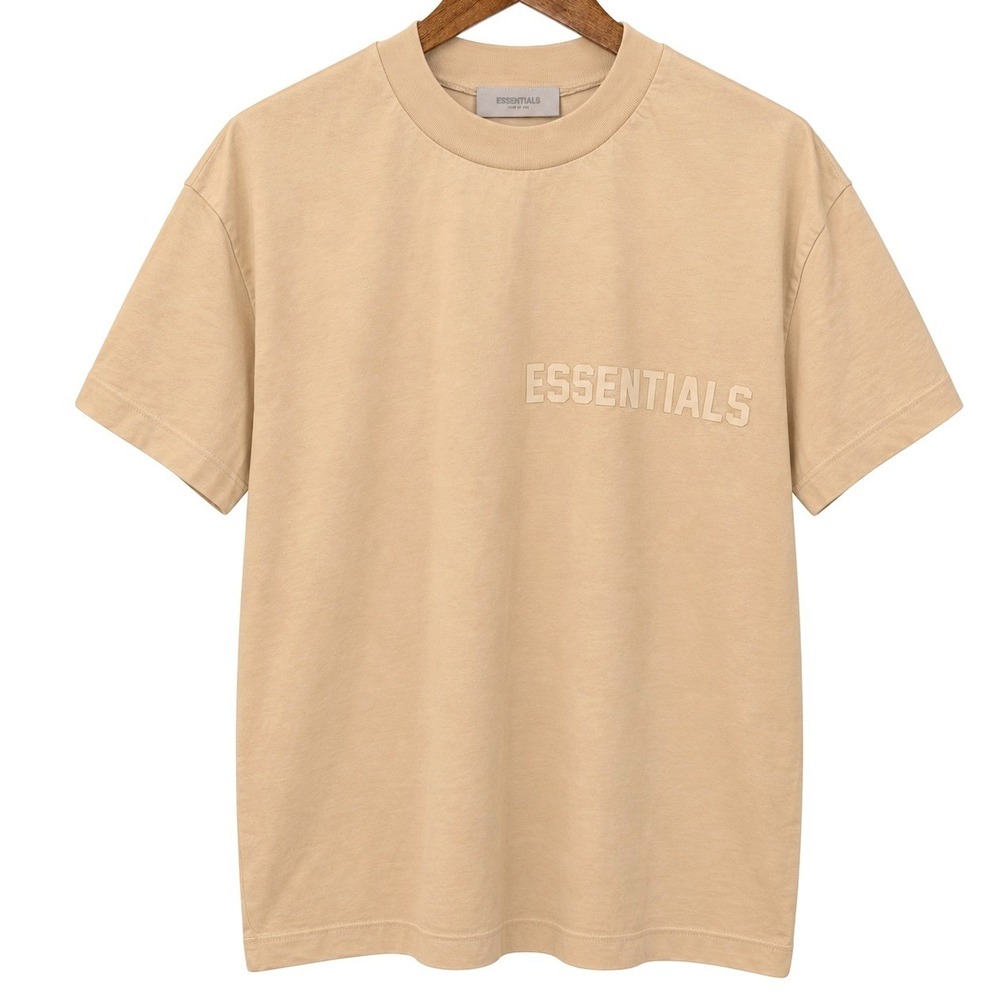 Fear of God Essentials T-Shirt Men S Oversized Tan Logo 100% Cotton Short Sleeve